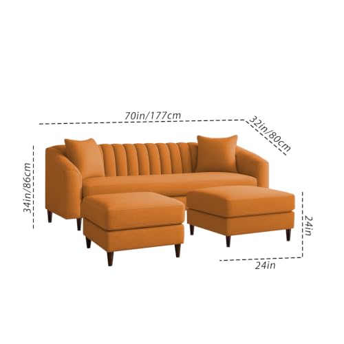 Image of Doraldo 3 Seater Sofa Set with 2 Ottoman for Living Room (Orange) Premium Fabric Sofa