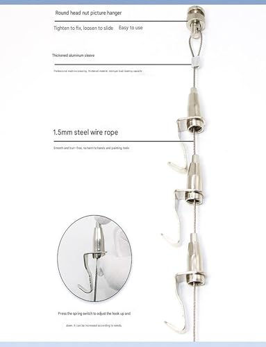 Kit para colgar marcos sin dañar la pared con cable de acero y riel superior 5