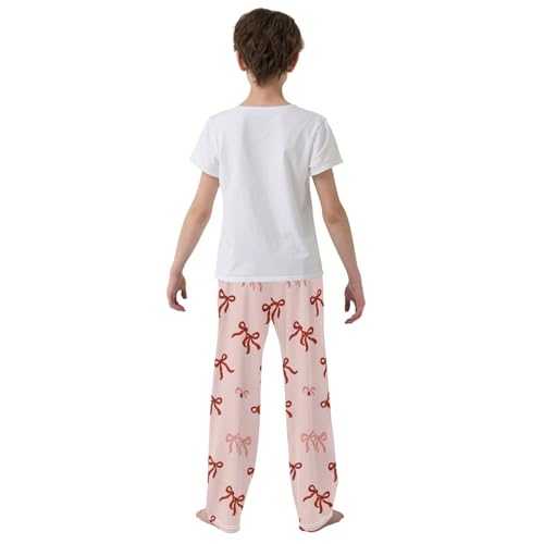 Cute Red Bows Pink B Pajama Pants Long Sleep Pant Soft PJ Bottoms Sleepwear3