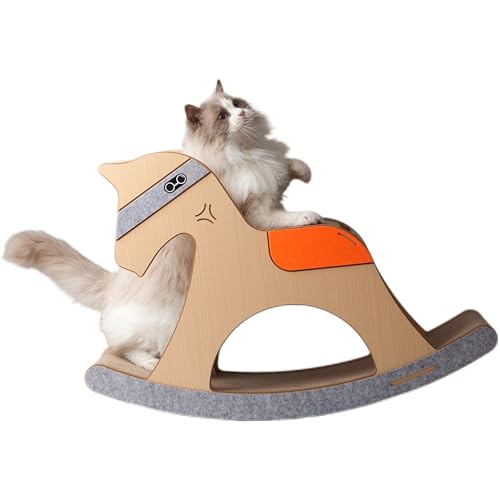 AvitaPaws Rocking Horse Cat Tree - Vintage 3-in-1 Scratcher, Lounger, and Play Toy with Nostalgic Wooden Design, Cute and Multi-Functional Cat Furniture