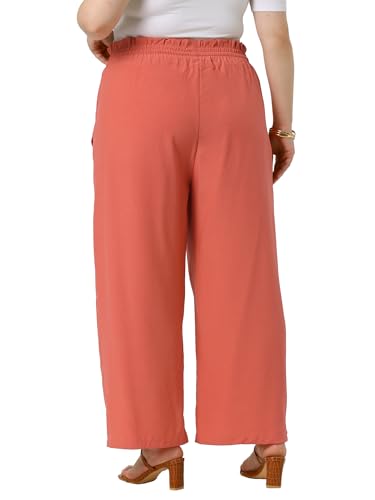 Agnes Orinda Plus Size Women's Casual Pants High Waisted Self-Tie Belted Lounge Pants Straight Long Trousers with Pockets4