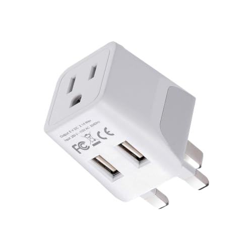 Image of Ceptics UK adapters for Travel to London, Hong Kong, Ireland - USB-A + USB-C & USA Input - Type G Adapter Grounded - Ideal for Phone, Laptop, Cameras