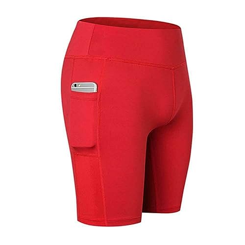 Boolavard Shorts for Women with Pockets High Waisted Tummy Control Workout Yoga Running Gym Short Pants (XL Red)