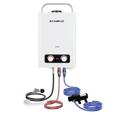 CAMPLUX 1.58 GPM Portable Propane Tankless Water Heater With 1.2 GPM Water Pump Kit & Rain Cap