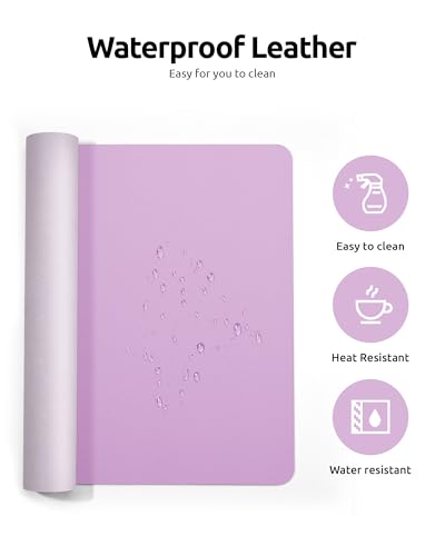 Image of YSAGi Leather Desk Protector, Office Mat, Large Mouse Mat, Non-Slip PU Leather Blotter, Laptop Desk, Waterproof Writing Pad for Office and Home (Taro Purple, 35.4 inch x 17 inch)