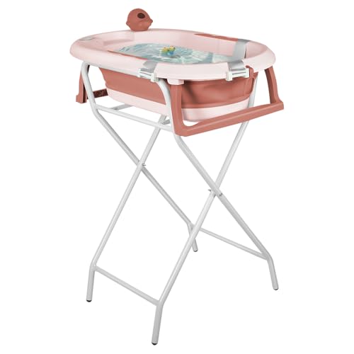 Baignoire Bébé Pliable Sur Pied – Grande Baignoire Xxl Avec Support/Siège Et Kit De Drainage – Bassine Bébé De La Naissance À 3 Ans - Cadeau Bébé–(Style 5) 81,5 x 48 x 21 cm - Rose