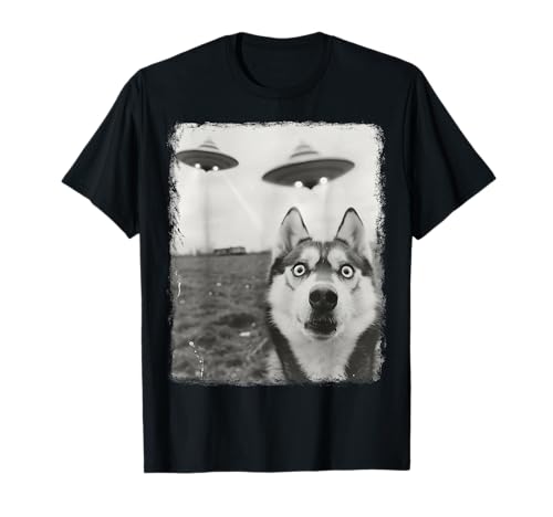 Siberian Husky Dog UFO Alien Extraterrestrial Selfie T-Shirt