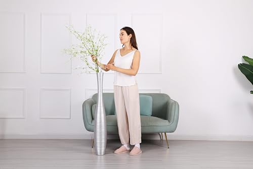 Image of Leewadee Decorative Tall Floor Vase for Living Room Decor, 41 inches, Silver, Resin
