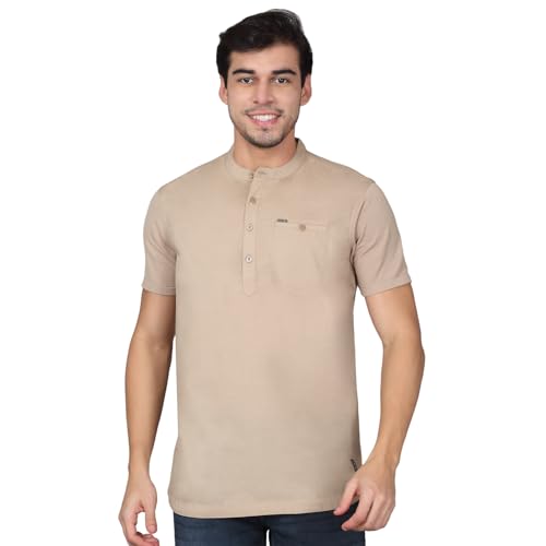 Image of Cantabil Men's Solid Mandarin Collar Half Sleeves Casual Shirt Kurta (P MSKU00002)