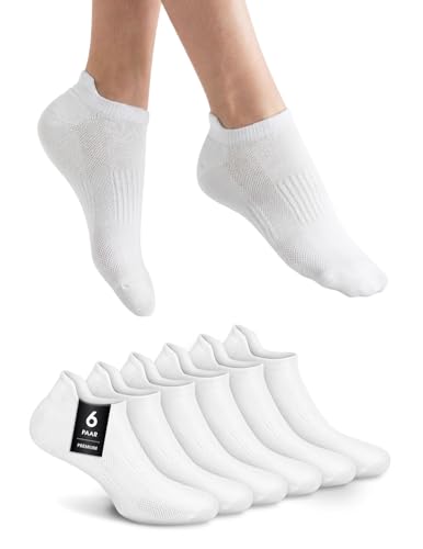 NYME Sneakers Socken Weiss Damen 39-42 - Baumwollsocken Kurz & Atmungsaktiv Socken Herren 6 Paar