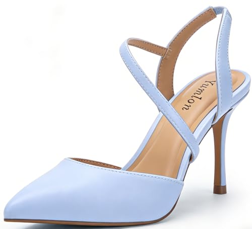 Image of Closed Toe Slingback Heels Wedding High Stiletto Heel for Women 3.3 Inch Ankle Strap Pointed Toe Pumps Prom Dress Bride Shoes for Dinner Party Sexy