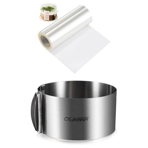 CALIFORNIA CADE ELECTRONIC Adjustable 6 Inch Cake Ring and 4 x 394 Inch Acetate Sheets for Baking Cover