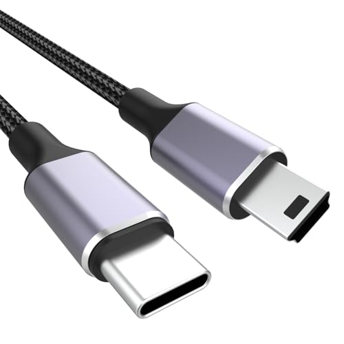 USB-C to Mini USB Cable, Braided Mini-B 5-Pin to Type-C Data Transfer Charging Cable Charger Cord Compatible with Nikon Canon EOS Rebel Powershot DSLR ELPH Digital Camera for PC, Laptop, iPhone 15/16
