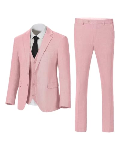 Image of Retro 3 Piece Suit Tweed Herringbone Men's Suits Slim Fit Jacket Vest Pant | Tweed Wool Blend Retro 3 Piece Suit Herringbone Men's Suits Vintage Wedding Groom Tux Set Dress Prom Single Breasted Jacket