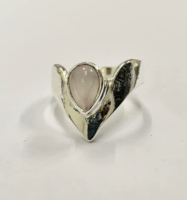 VIE White Bronze Adjustable Ring, Stellar Crown, 6x9mm (Pear Rose Quartz), Pink