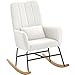 SONGMICS HOME Silla Mecedora, con Reposabrazos, Reclinable, Cubierta de Vellón, Marco de Acero, Patas de Madera de Caucho, Carga de 160 kg, para Dormitorio, Salón, Blanco Crema LYY500W01
