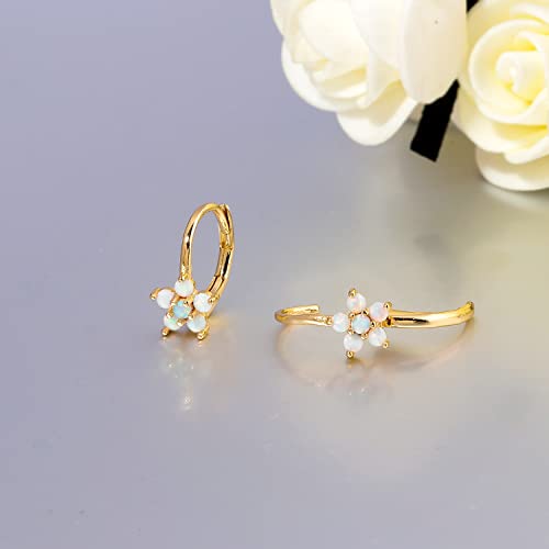 Cinily Womens 14K Yellow Gold Plated Flower Small Hoop Earrings Girls Leverback Opal Dangle Drop Earrings #TOP4