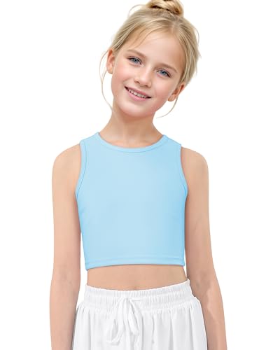 HASMES Girls Athletic Tank Tops Sleeveless Round Neck Basic Cute Dance Crop Tops for Kids 8-14Y2