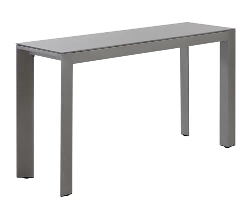 Dehner Gartentisch Chicago, schmaler Balkontisch, bis zu 6 Sitzplätze, 133.5 x 75 x 42 cm, Aluminium/Stein, grau