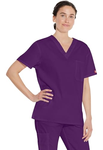 Image of Dickies EDS Signature Scrubs for Women and Scrubs for Men, Unisex One Pocket V-Neck Top in Soft Brushed Poplin 83706