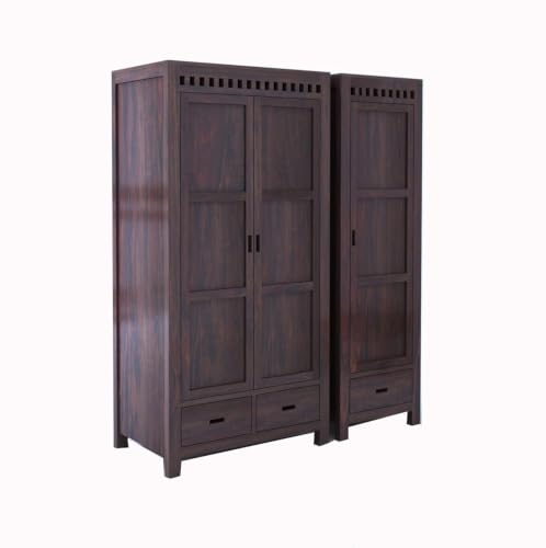 Image of Ganpati Arts Solid Sheesham Wood Armania Dual Storage Wardrobe with Door and Drawer for Bedroom Living Room Home Almirah for Clothes | Wooden Home Furniture (Walnut Finish) 1 Year Warranty