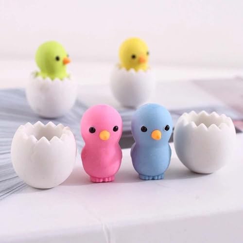 Image of AK Store (Pack of 4) 3D Cute Cartoon Shape Rubber Pencil Erasers, School Stationery for Kids, Boys Girls, Birthday Return Gifts (Chicken in Egg Shell)