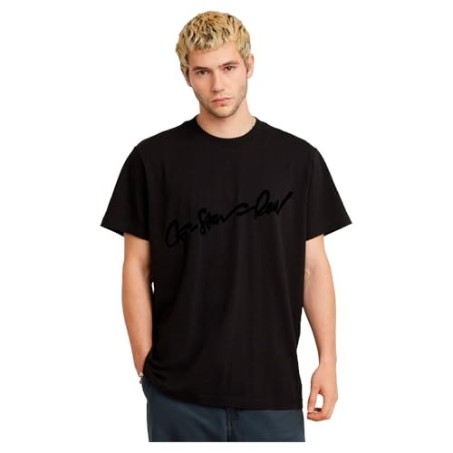G-STAR Mens Flock G-Script Loose Regular Tee T-Shirt Black (Dk Black D25148-c336-6484) Medium