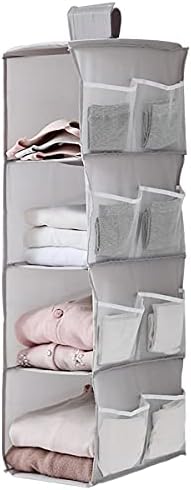 Hanging Closet Organizer, Fabric Hanging Shelving with 4 Tiers an...