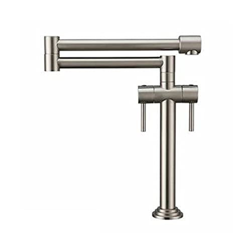 ポットフィラータップ、壁掛け伸縮式折りたたみシンクキッチン蛇口、温水および冷水ダブルジョイントスイングアーム2つのハンドル単穴ストーブ蛇口、b