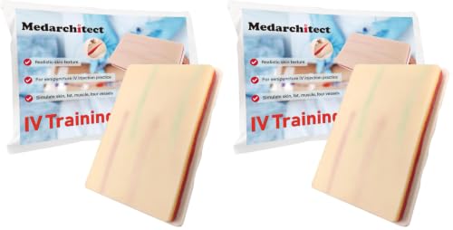 Image of Medarchitect Venipuncture IV Injection Training Pad Model with 4 Veins Imbedded and 3 Skin Layers for Medical Students Doctors Nurses Practice (Pack of 2)