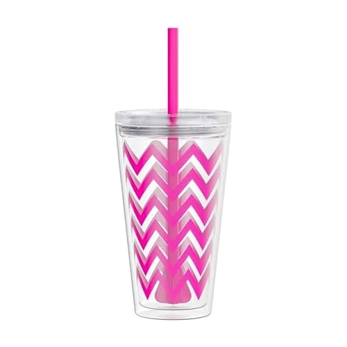 Copco Minimus 24 oz Tritan Insulated Tumbler with Removable Straw - Leak-Resistant Twist-Lock Lid, Double-Wall BPA-Free - Dishwasher Safe Travel Cup for Cold Beverages (Chevron Magenta Pink)