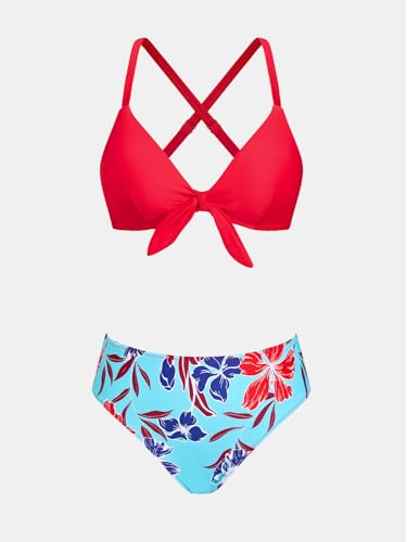 Image of CUPSHE Women's Two Piece Bikini Set Floral Print Knot Bunny Tie