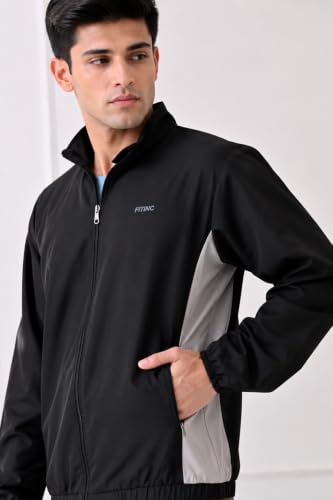 Image of FITINC Men's Sports Jacket | Regular Fit | Full Zip | Zipper Pockets | Jacket for Gym, Running, Cycling & Travel