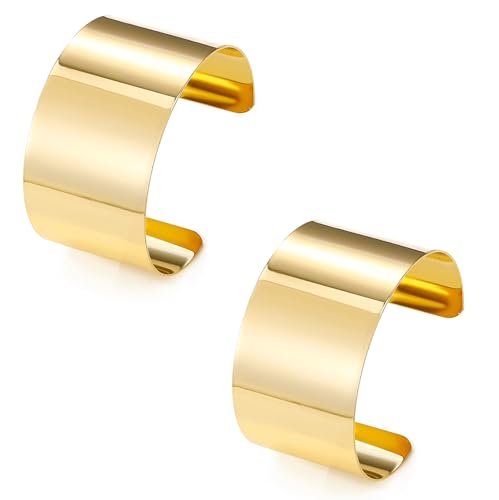 2Pcs Cuff Bangle Bracelet for Women Open Wide Wire Bracelets Gold Wrist Cuff Wrap Bracelet Adjustable