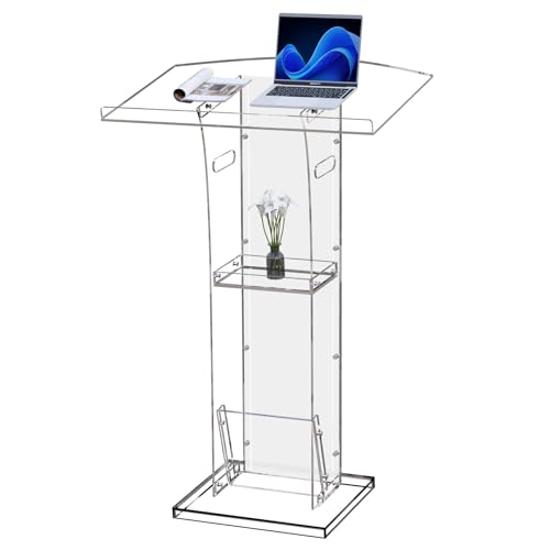 KSacry Acrylic Clear Podium Stand with Storage Shelf,Plexiglass Pulpits for...
