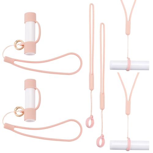 WEBEEDY 12 piezas 3 estilos de silicona con llavero para bálsamo de labios y tapa para collar, bálsamo labial, correa de muñeca para brillo de labios y cordón para bolsas, color rosa