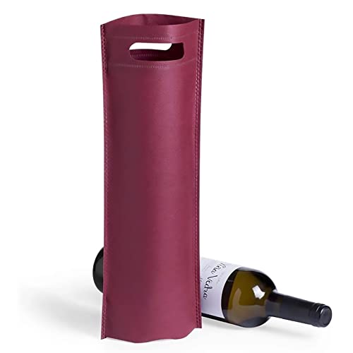VINAK - Pack de 10 | 50 | 100 | 200 Bolsas de Botella de Vino en Tela no Tejida (Non-Woven) termosellado de Alta Resistencia con asa | Bolsas para Botellas perfectas para Regalo (50, Burdeos)