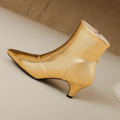 DINTAHA Shiny Metallic Glitter Boots for Women,Dress Boots Low Heel Kitten Heel Pointy Toe Ankle Boots Silver,Gold2