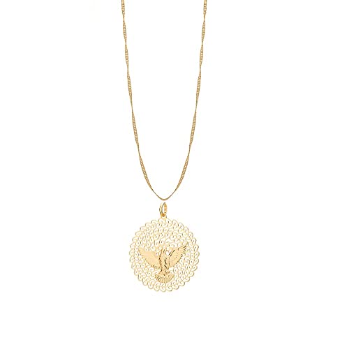 Colar Rommanel Banhado Ouro Pingente Maxi Redondo Espírito Santo 50cm