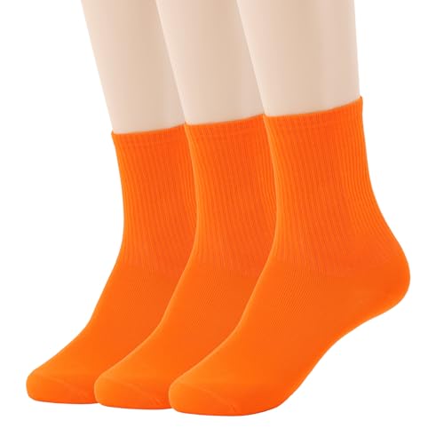 Image of Womens Colorful Basic Sock -Unique Knit Cotton Crew Socks 3 Pack