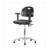 Thomas ECOM HPMBCH-CR-T0-A1-NF-RG Industrial Polyurethane Medium Bench Height Chair with Chrome Base Without Tilt, Adjustable Arms Without Foot Ring, Glides