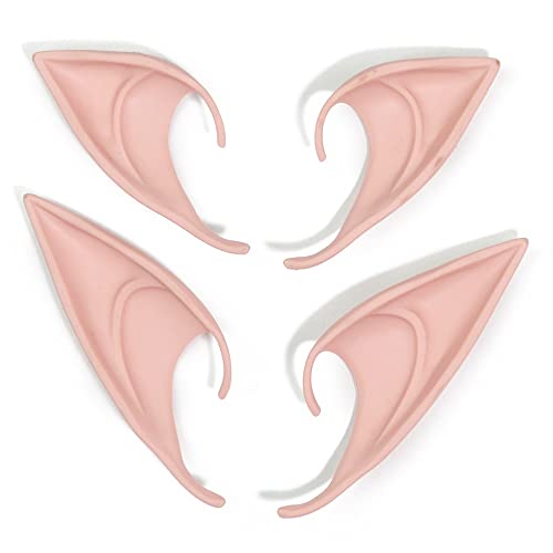 2 Pairs Long Short Fairy Elf Ears Latex Fake Ears Masquerade Cosplay Accessories,Anime Cosplay Halloween Party Costumes Soft Pointed Ears Light Skin