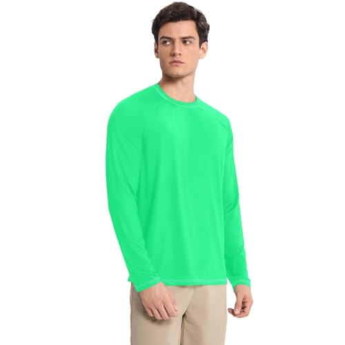 Medium Spring Green Men's UPF 50+ Swim Shirts Fishing Loose UV Sun Protection Long Sleeve Shirts Water Fishing3