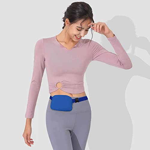 Bomvabe Bauchtasche für Damen Herren, Gürteltasche Mini Nylon mit Verstellbarem Riemen 81cm bis 130cm, Hüfttasche Leicht für Sport Outdoor Reise Running Wandern Radfahren, Bauchtasche Klein Blau