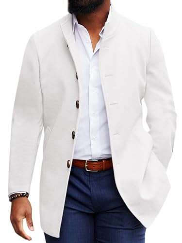 Image of Makkrom Mens Casual Overcoat Winter Single Breasted Stand Collar Peacoat Business Warm Lapel Topcoat