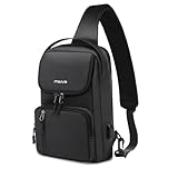 MOSISO Sling Bag Crossbody Sling Backpack with USB Charging Port for Men, Small Chest Daypack Purse Crossbody Shoulder Bag with 2 Raised Pockets for Hiking Casual Travel Commuting, Black