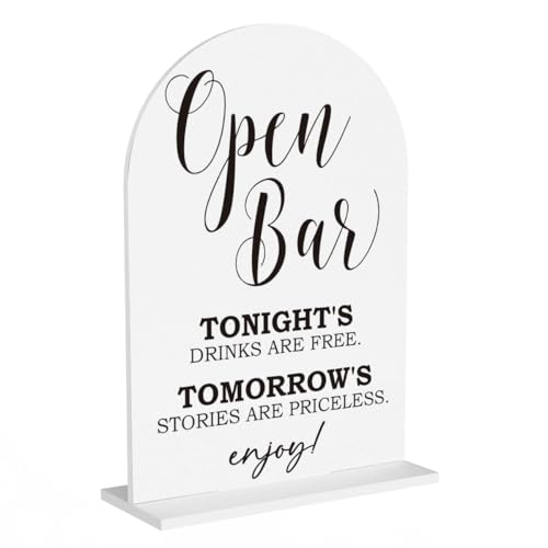 Open Bar Sign, Wedding Bar Sign, Free Drinks Wedding Engagement Bridal Shower Reception Party Table Desk Acrylic Decor 9