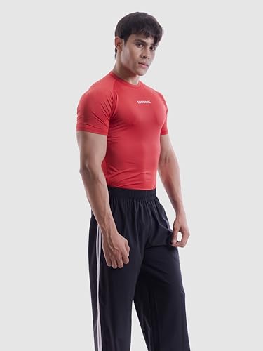 Image of COITONIC Men Compression Half Sleeves Round Neck T-Shirt for Gym and Sports Wear Red