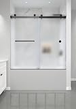 FELYL 56-60' W x 60' H Frameless Bypass Bathtub Sliding Shower Door Double Sliding Tub Door with 5/16' (8mm) Frosted Ultra-Clear SGCC Tempered Glass in Matte Black
