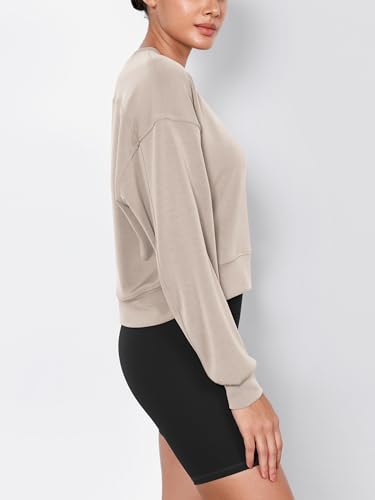 Image of ODODOS Modal Soft Long Sleeve Cropped Sweatshirts for Women Oversized Crew Neck Pullover Crop Top